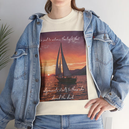 True Sailor Sunset T-Shirt "The Witness of Light" — Sailboat Sunset Graphic Tee with "True Sailor" Back