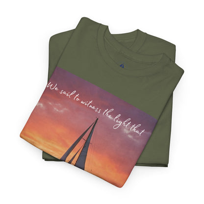 True Sailor Sunset T-Shirt "The Witness of Light" — Sailboat Sunset Graphic Tee with "True Sailor" Back