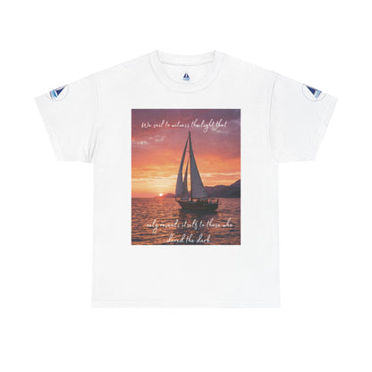 True Sailor Sunset T-Shirt "The Witness of Light" — Sailboat Sunset Graphic Tee with "True Sailor" Back